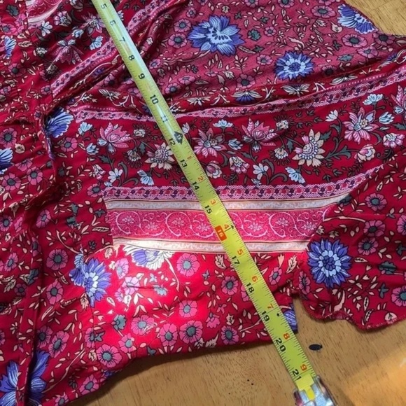 Maxi Dress Red Wrap V Neck Short Sleeve Front Split Summer Floral Belted, Size S - Picture 10 of 10